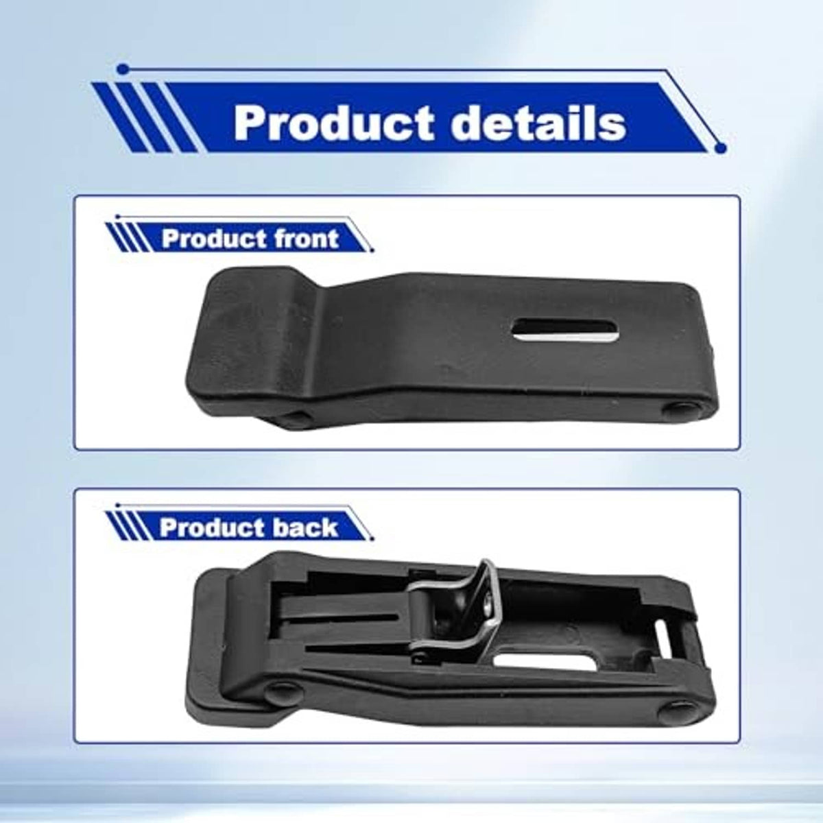 Black front latch lever with rubber base and mounting hole, storage rack latch