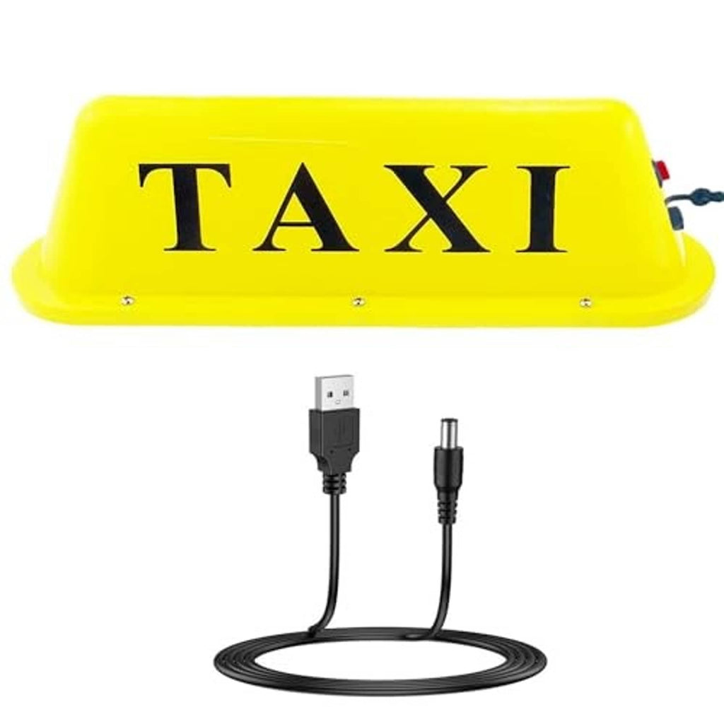 Yellow TAXI roof sign light with two USB cables