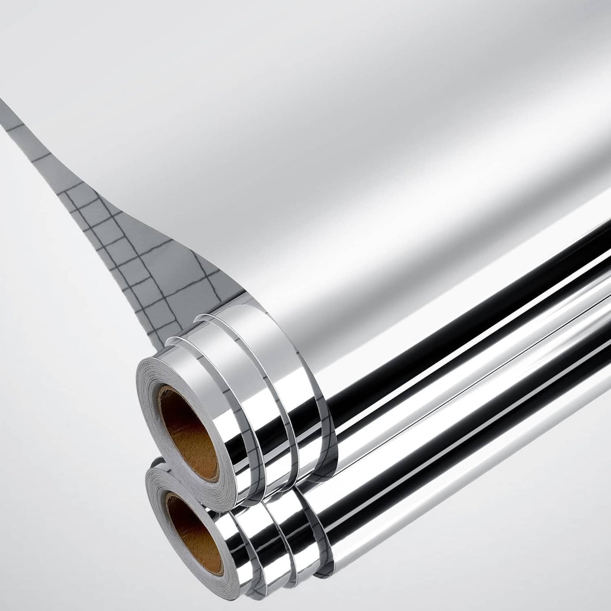 Silver reflective mirror sticker film roll with protective backing, flexible sheet