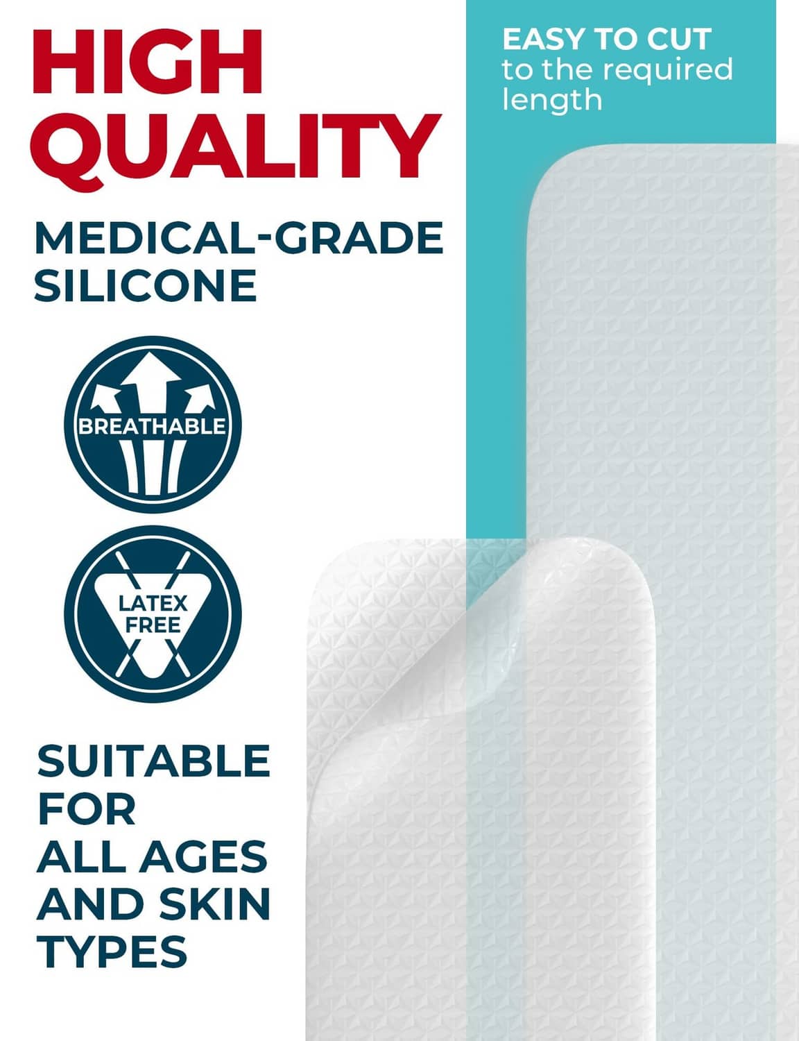 Transparent medical-grade silicone scar sheet strip with textured surface for adhesion