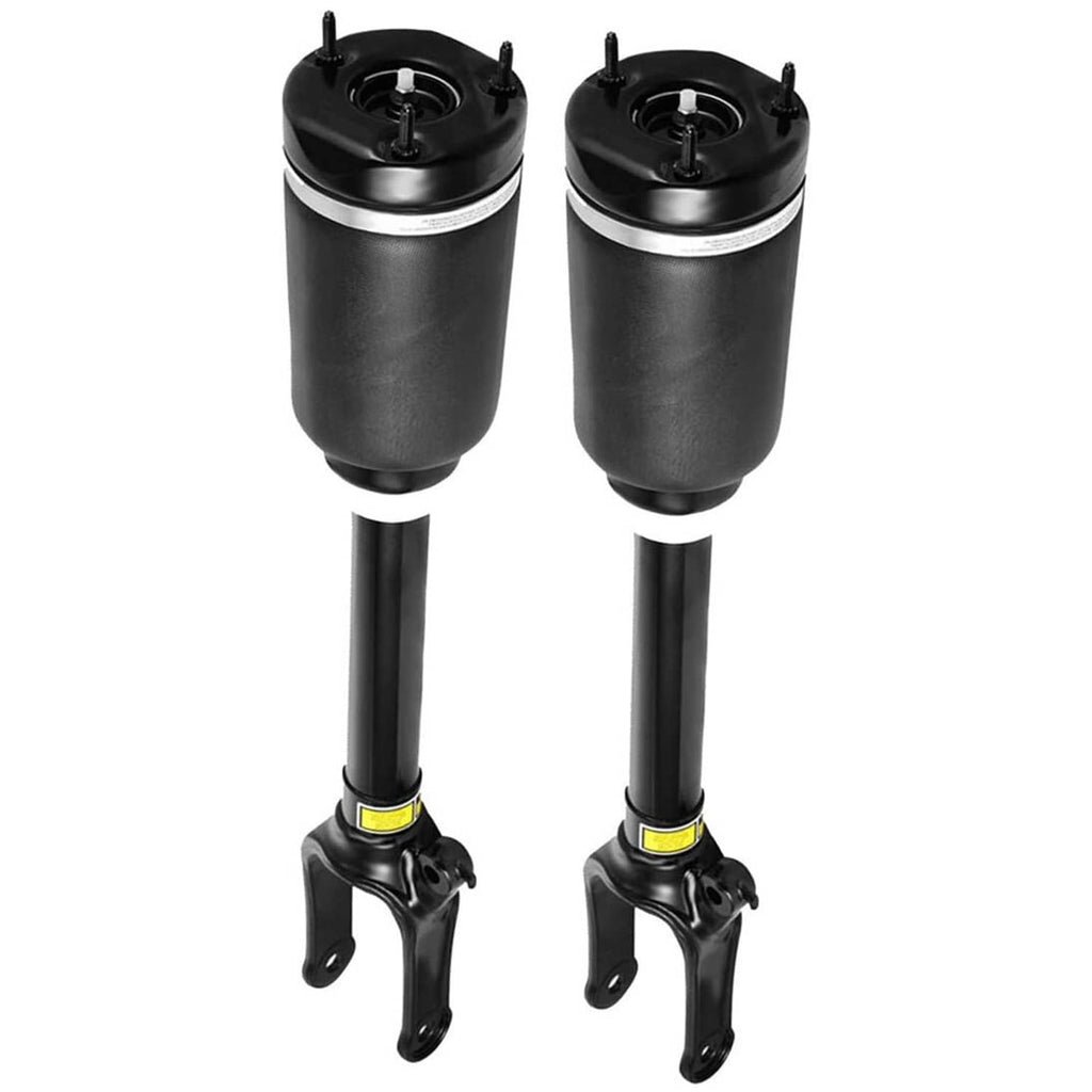 Pair of front air suspension struts with black shocks and fork-style mounting brackets