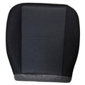Black driver-side cloth bottom seat cover with stitched center panel and rounded edges.
