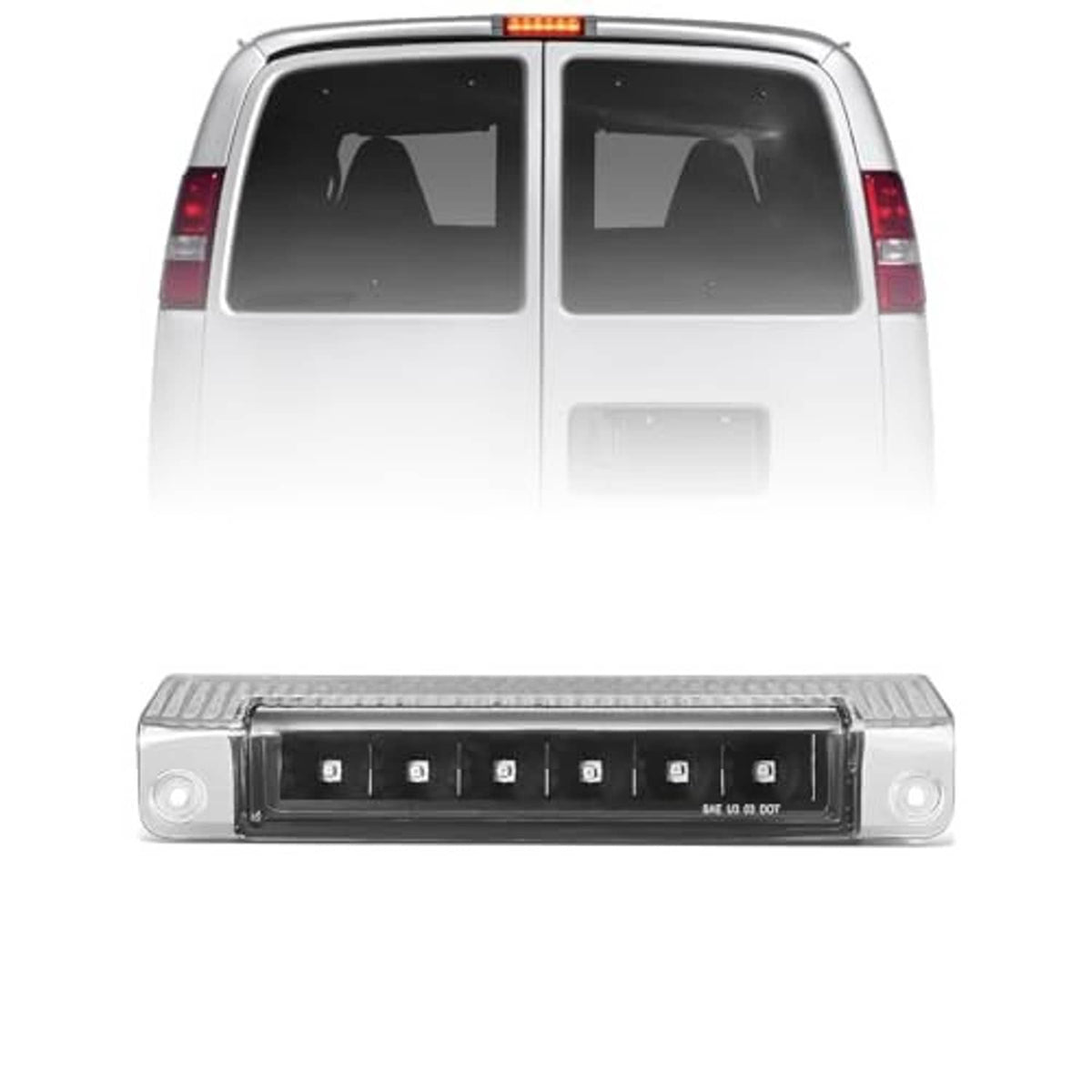 Third brake light unit with clear lens and black LED bar, front view unlit