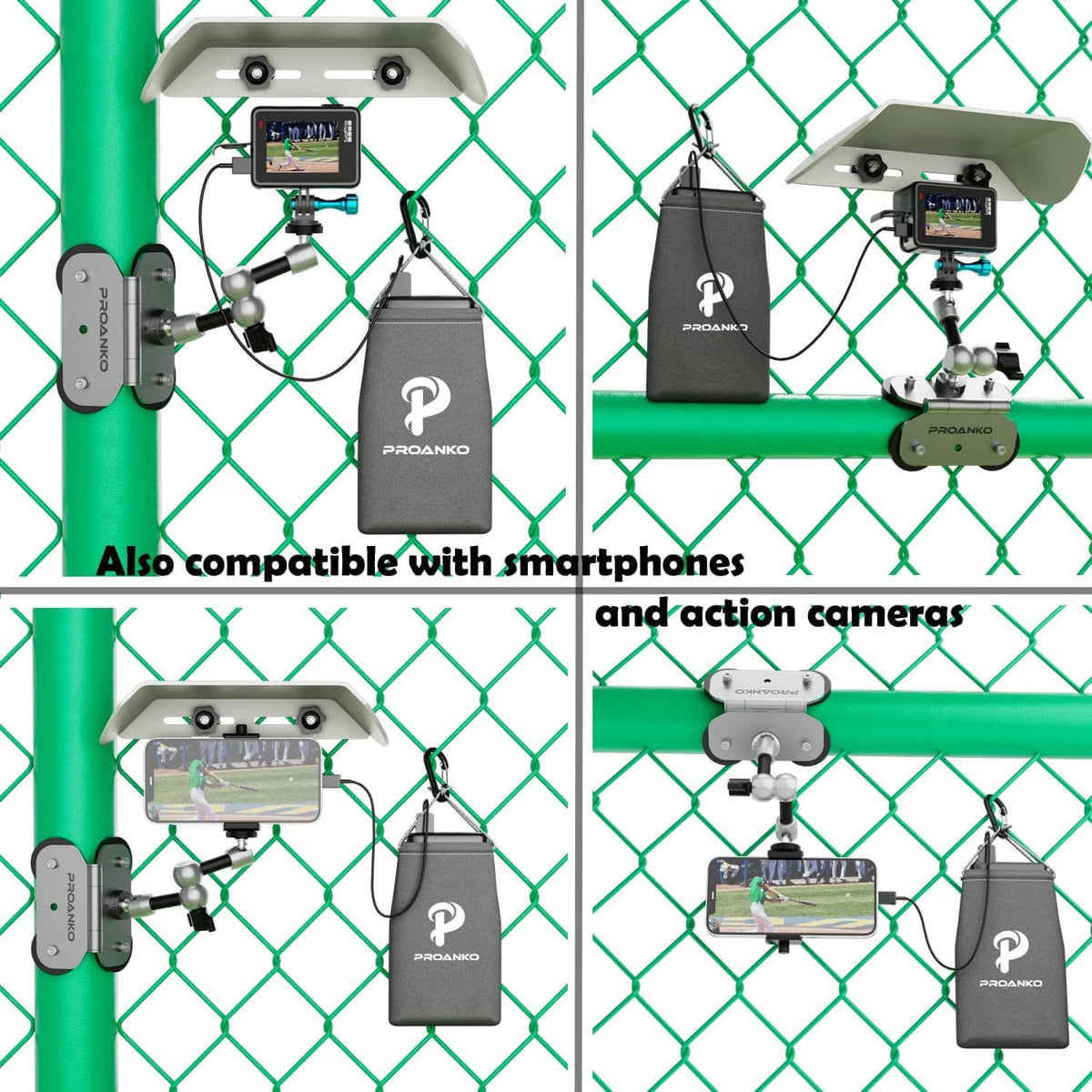 Magnetic phone fence mount kit with shade, compatible for smartphones and action cameras