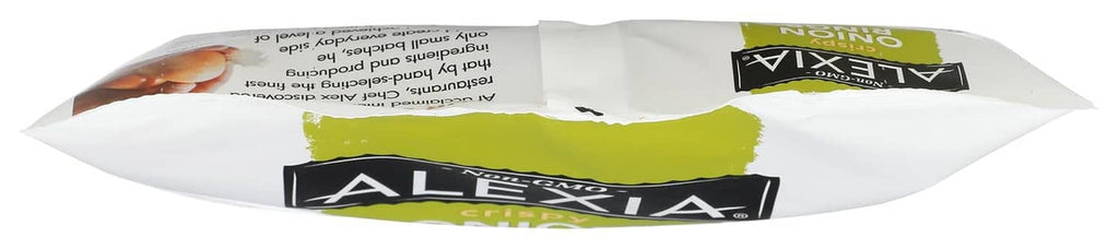 Onion rings pouch side with Alexa brand and green label strip