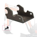 Steel quick-attach bucket bracket ears, dark finish, with two mounting holes and curved tabs