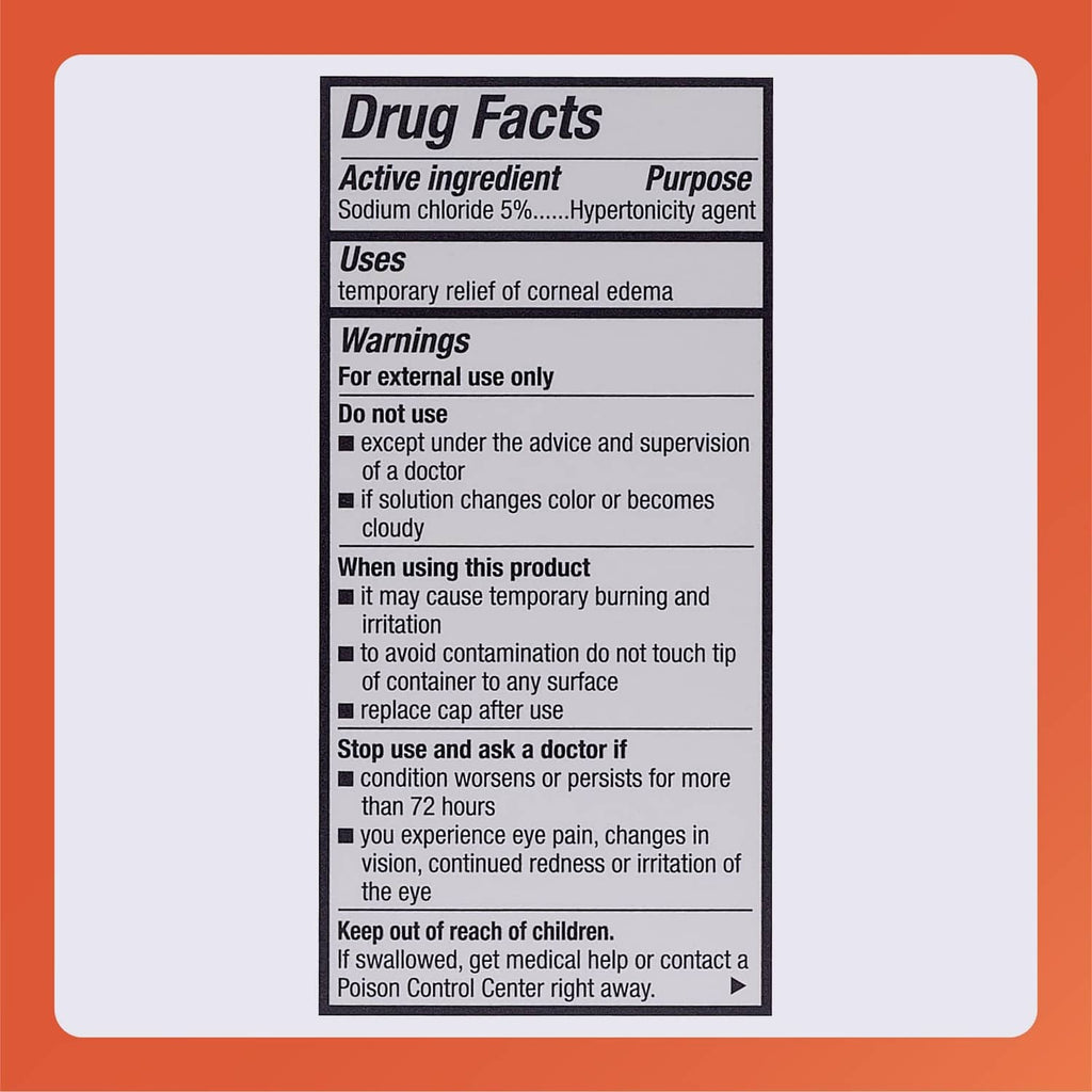 Rugby eye solution Drug Facts panel showing active ingredient sodium chloride 5%.