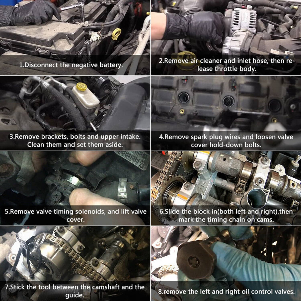 Rocker arm and valve lifter kit installation steps with engine valve train components