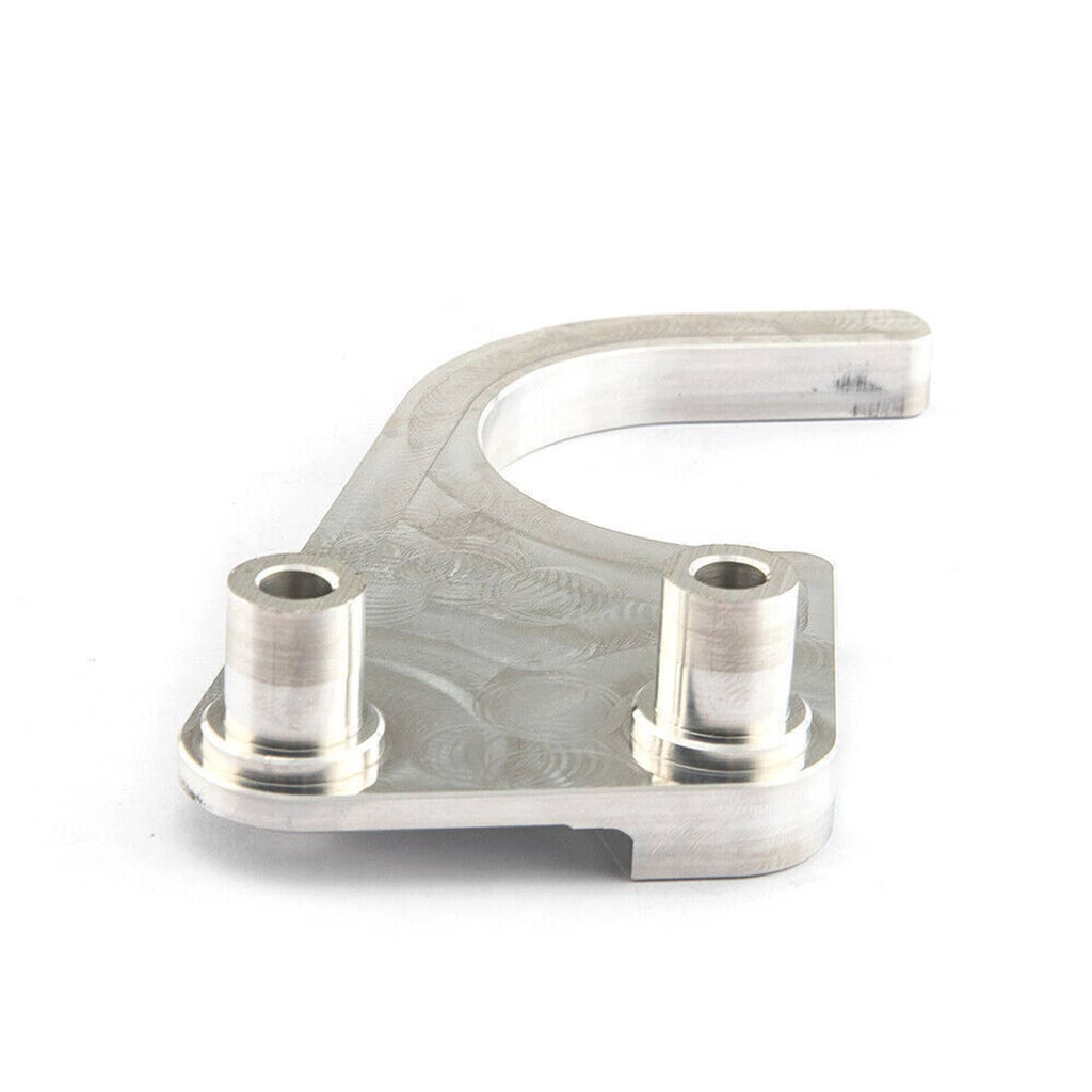 Silver timing chain guide bracket with textured surface and two mounting posts.