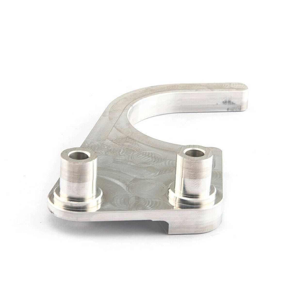 Silver timing chain guide bracket with textured surface and two mounting posts.