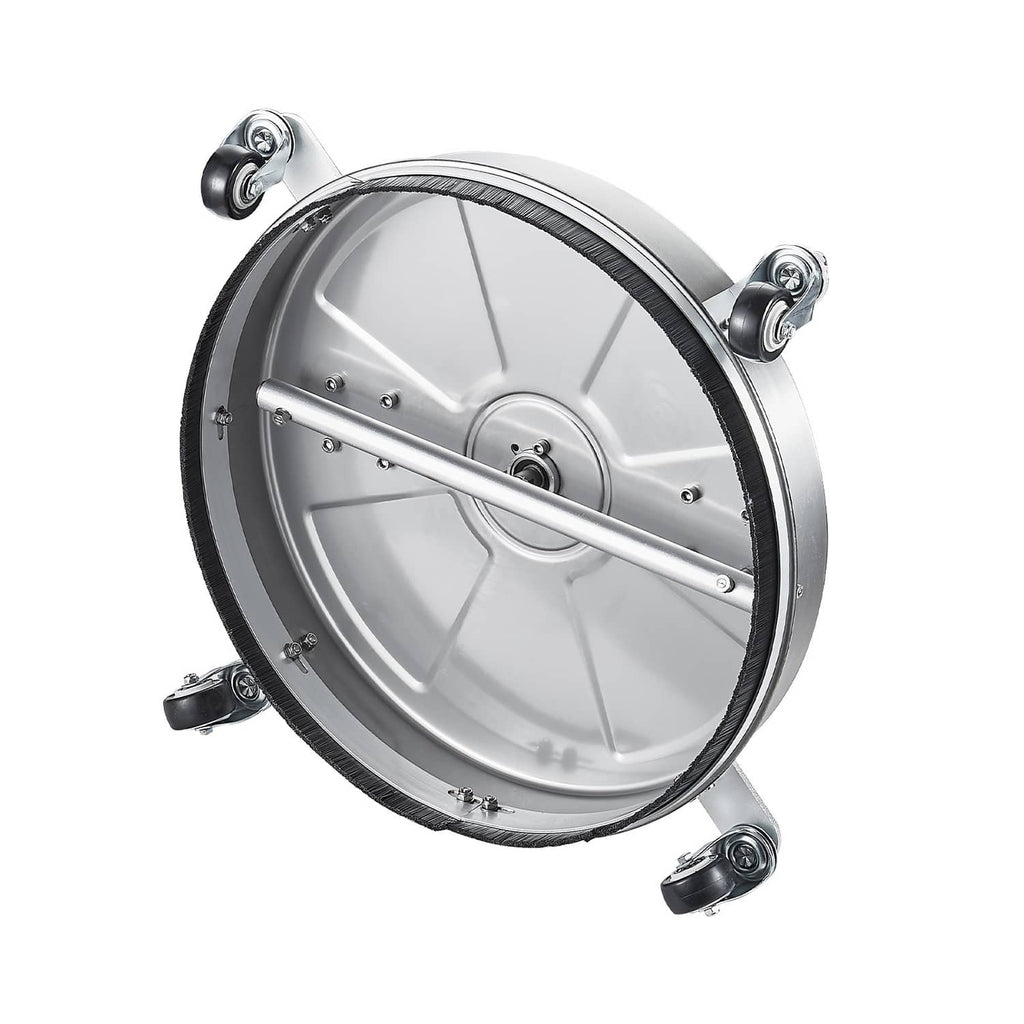 18-inch surface cleaner head with rotating center fitting and four caster wheels