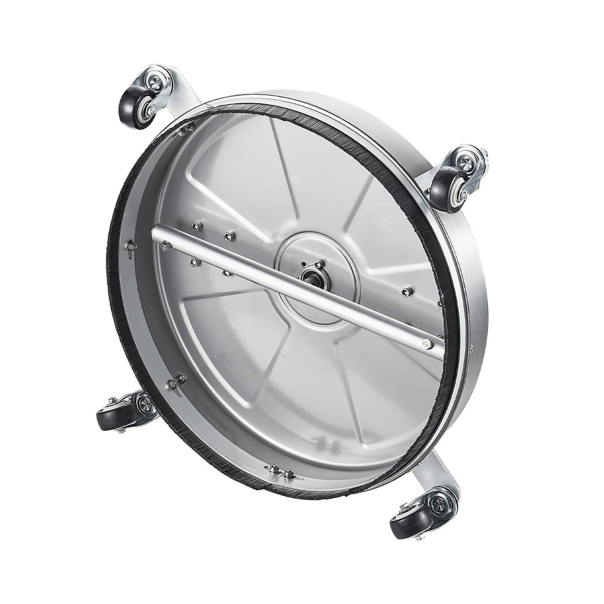 18-inch surface cleaner head with rotating center fitting and four caster wheels