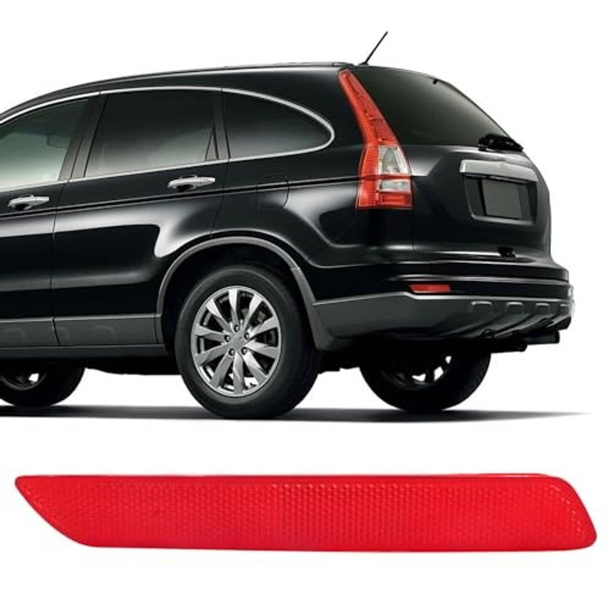 Red rear bumper reflector lens with textured pattern, front view