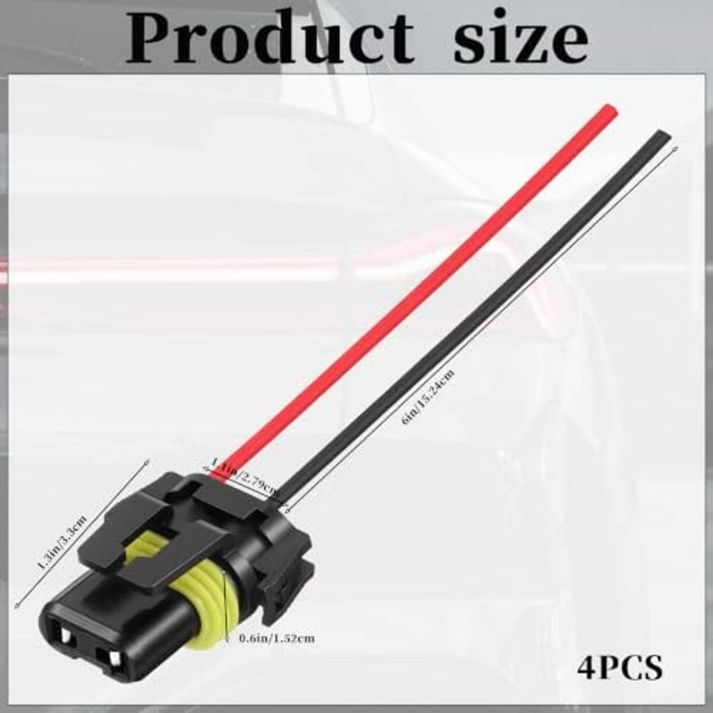 Headlight wiring harness female connector with long red and black wire leads