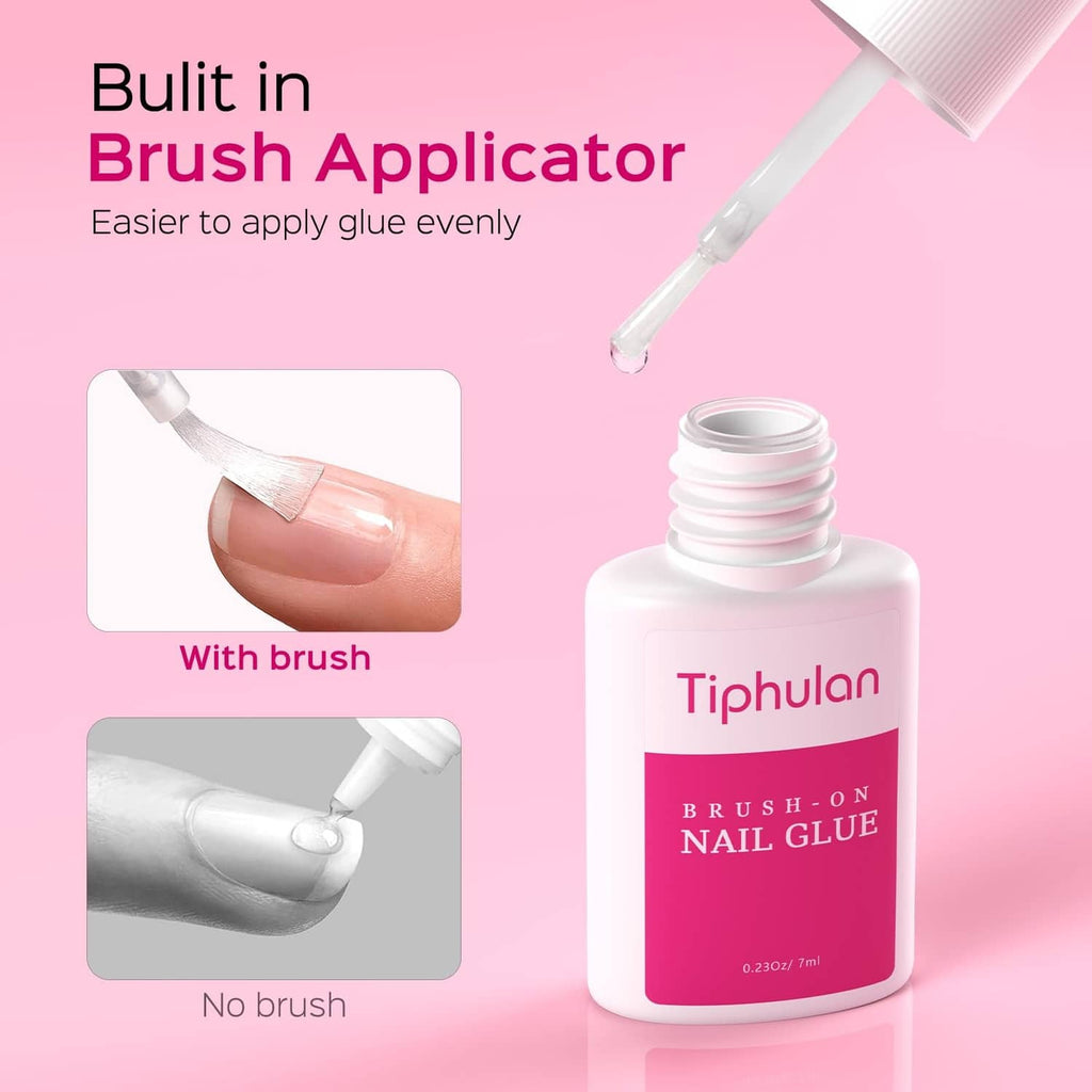 Tiphulan brush-on nail glue bottle with flip-top cap and attached brush