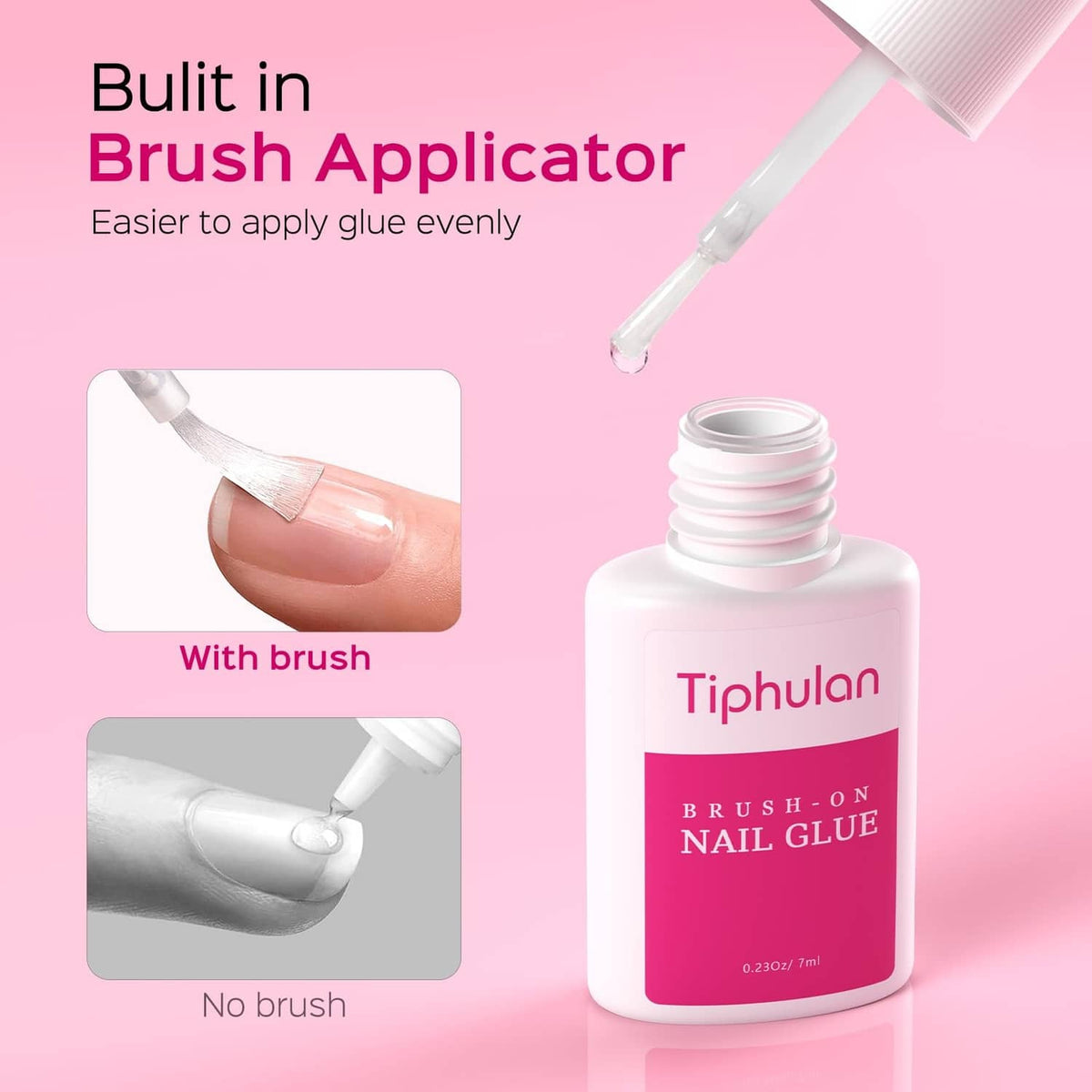 Tiphulan brush-on nail glue bottle with flip-top cap and attached brush