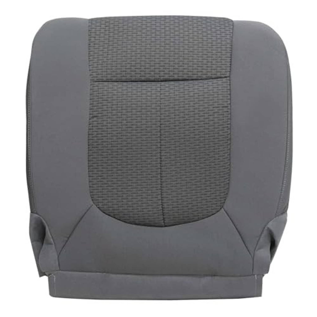 Gray cloth front driver seat cover with textured center insert and lower seam panel