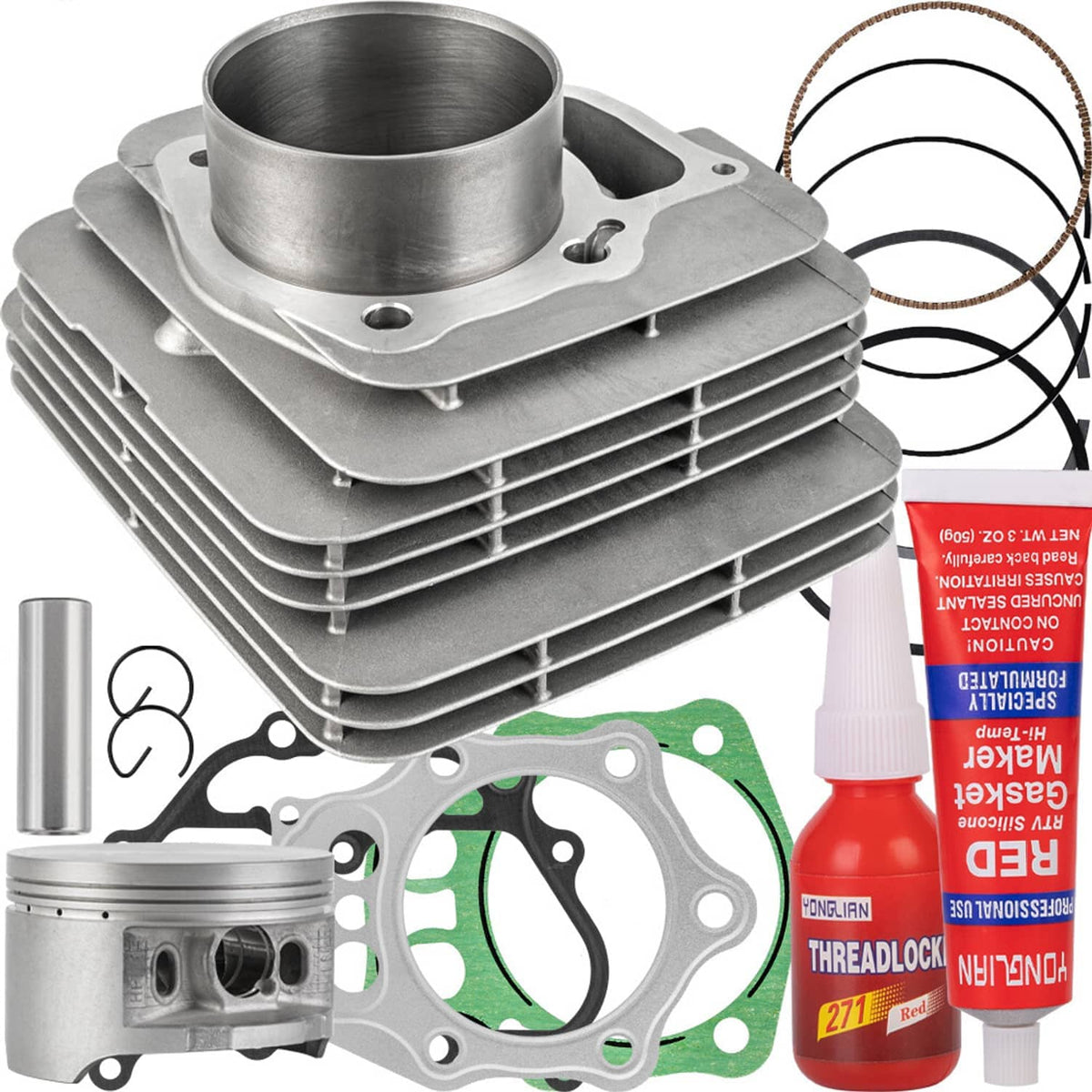 Cylinder piston gasket top end kit with aluminum cylinder, gaskets, rings, and sealant tubes