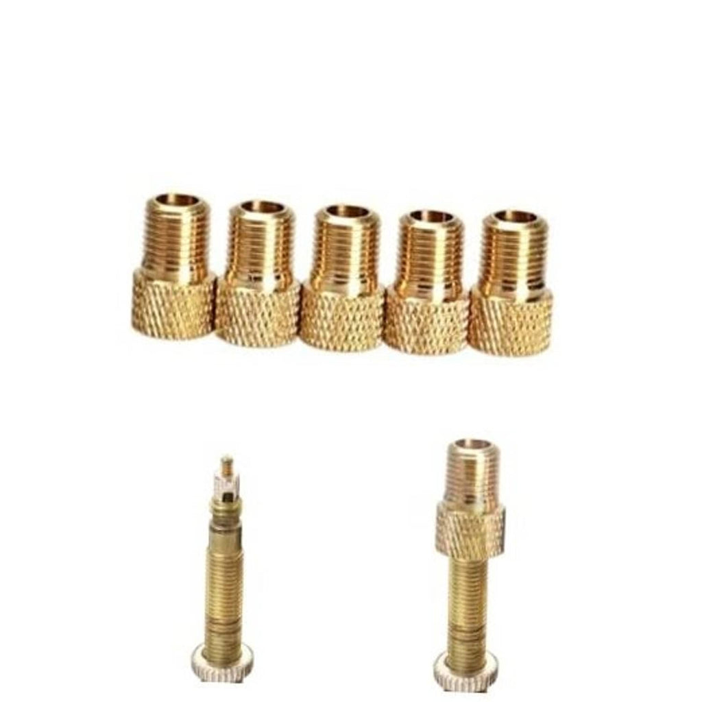 Brass Presta-to-Schrader valve adapter set, five threaded caps