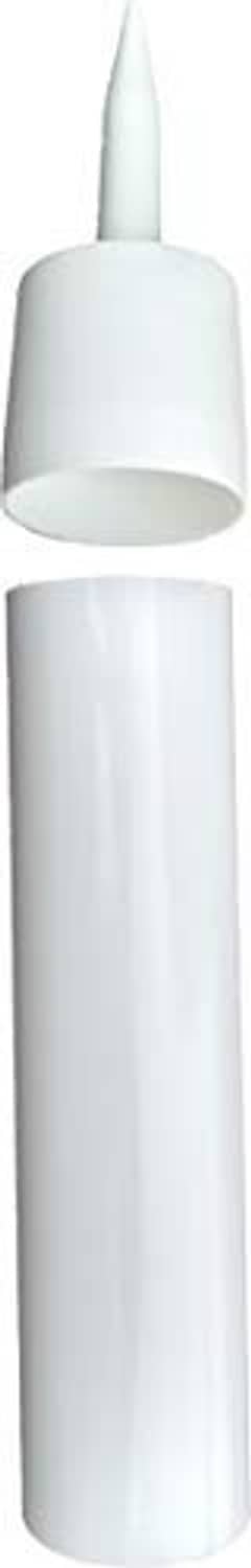 Tall white refillable caulk cartridge with pointed dispensing nozzle