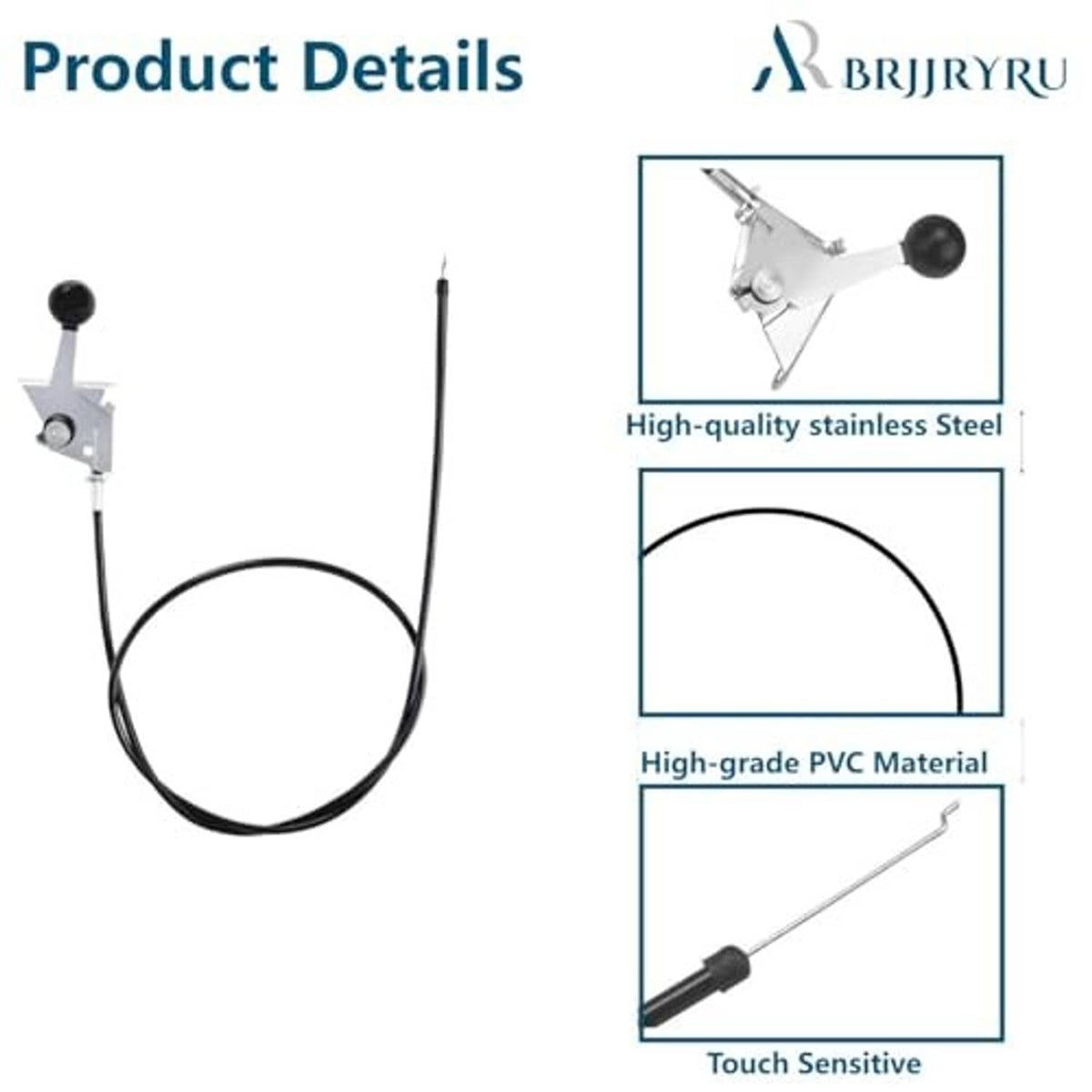 Throttle control cable with stainless bracket, black knob, and black PVC wire sheath