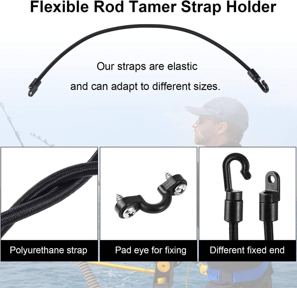 Black elastic rod tamper strap holder set with metal brackets and fixed end loops