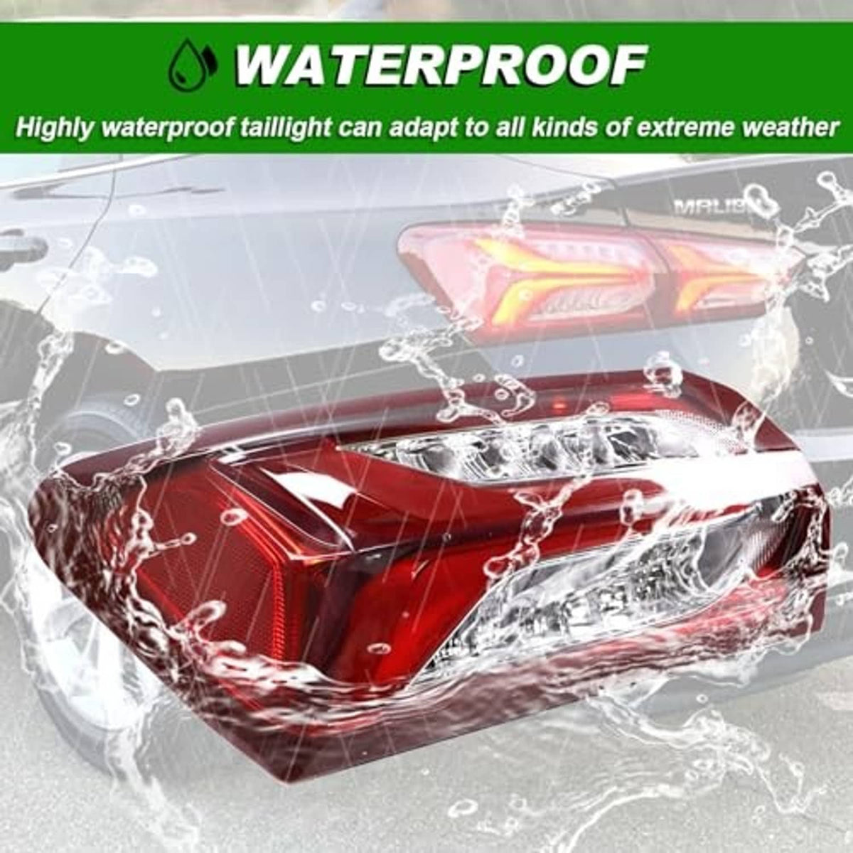 Waterproof-style left LED tail light with red lens and clear reflector, fully intact