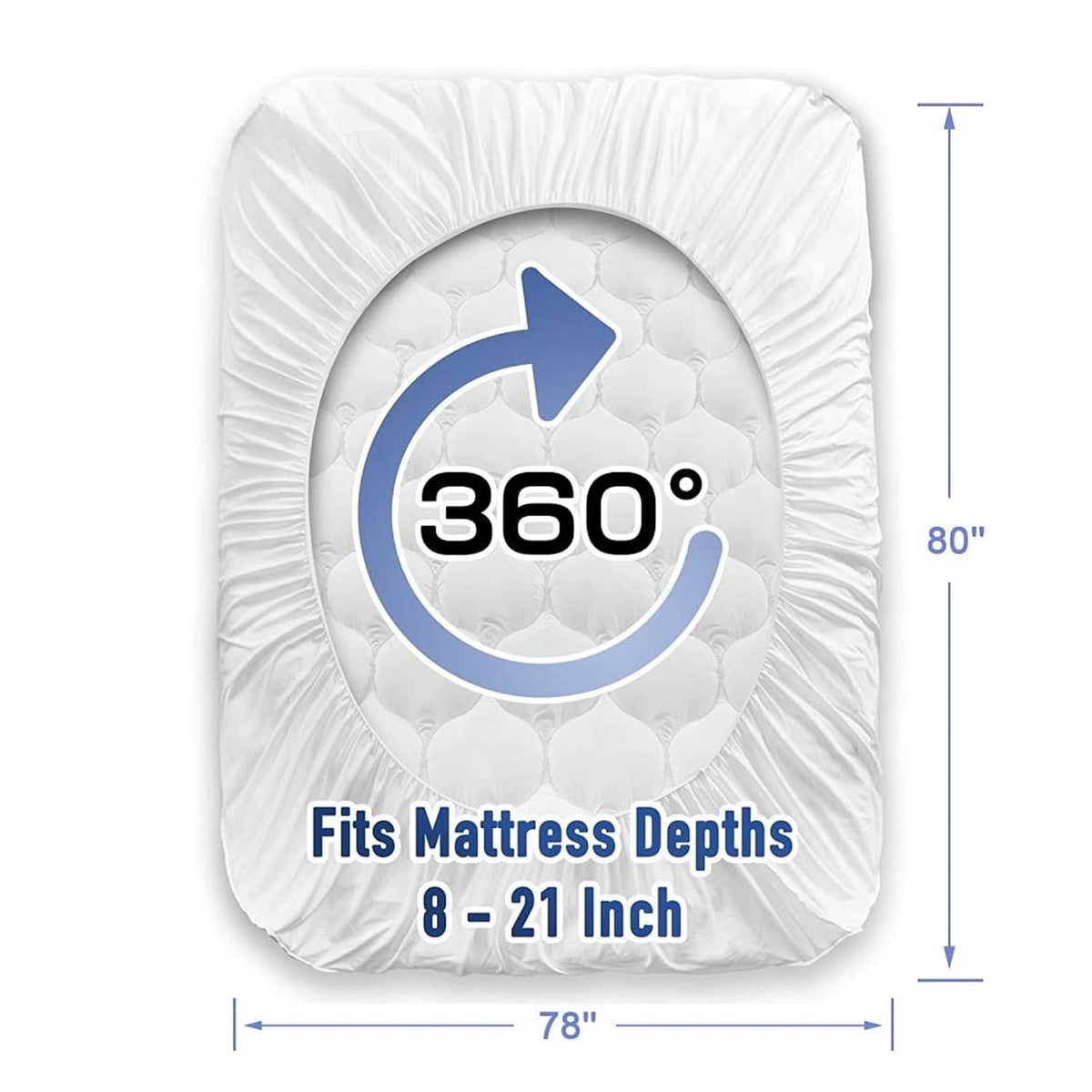White king mattress pad with 360° stretch fit, designed for 8–21 inch depths