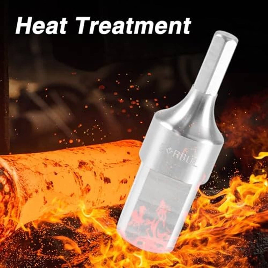 Stainless steel drill adapter with RBSU logo, heat-treated metal for durability