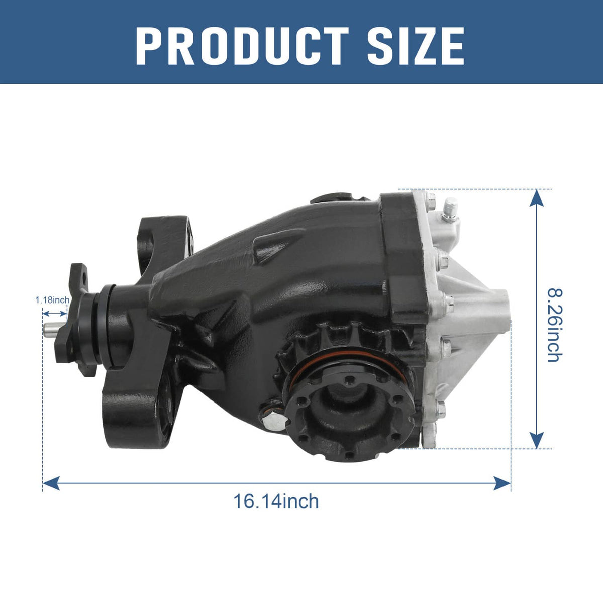 Rear differential carrier assembly with black housing and circular axle opening