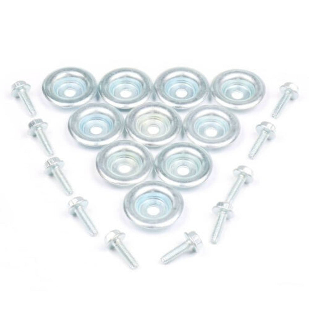 Set of galvanized skid plate washer bolts with round washers and hex-head bolts