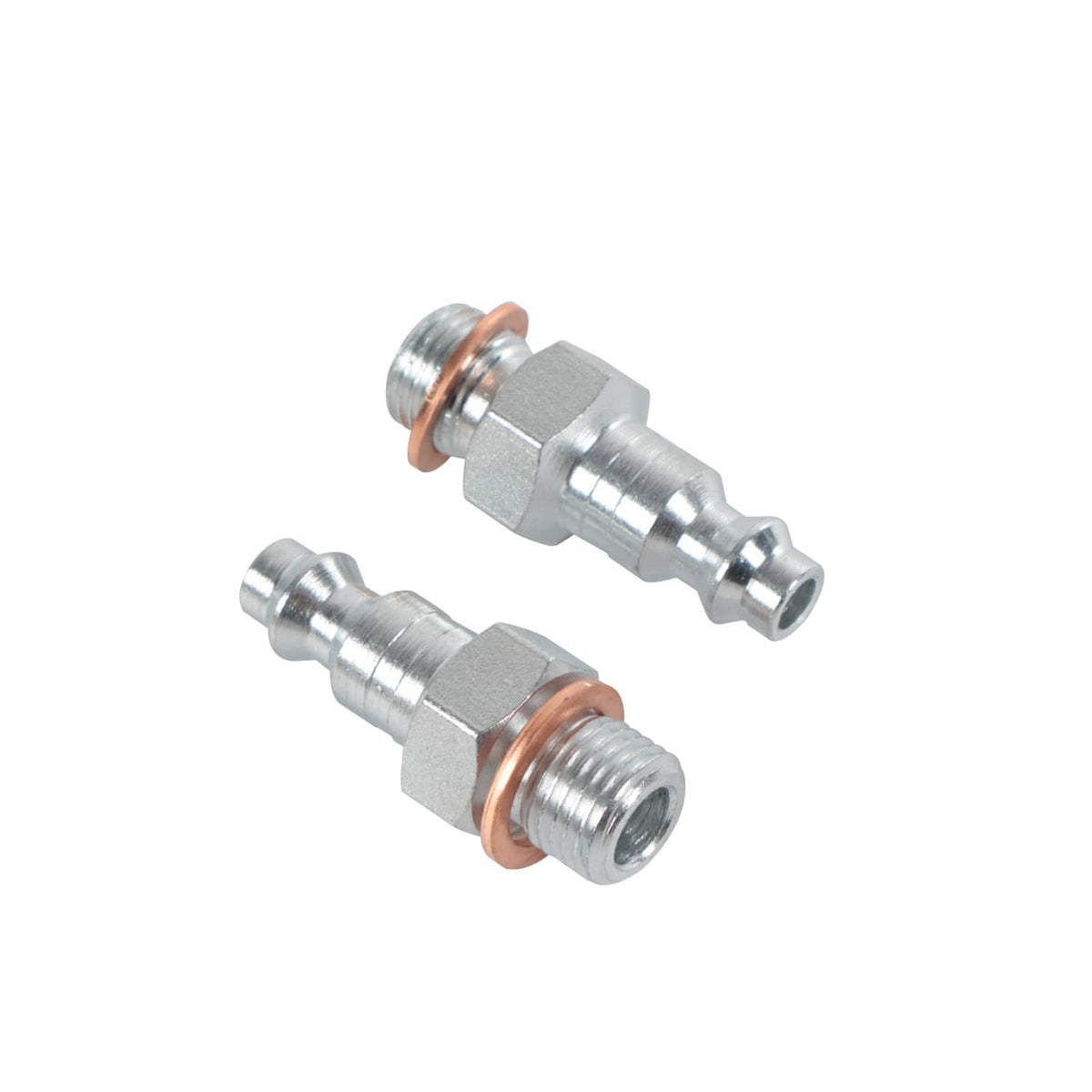 Two metal push-in style IPR test connectors with copper-toned seals