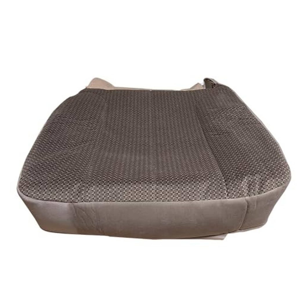 Front driver seat bottom cover, dark textured cloth with tan border trim