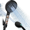 Matte black handheld shower head with filtered spray and flexible hose
