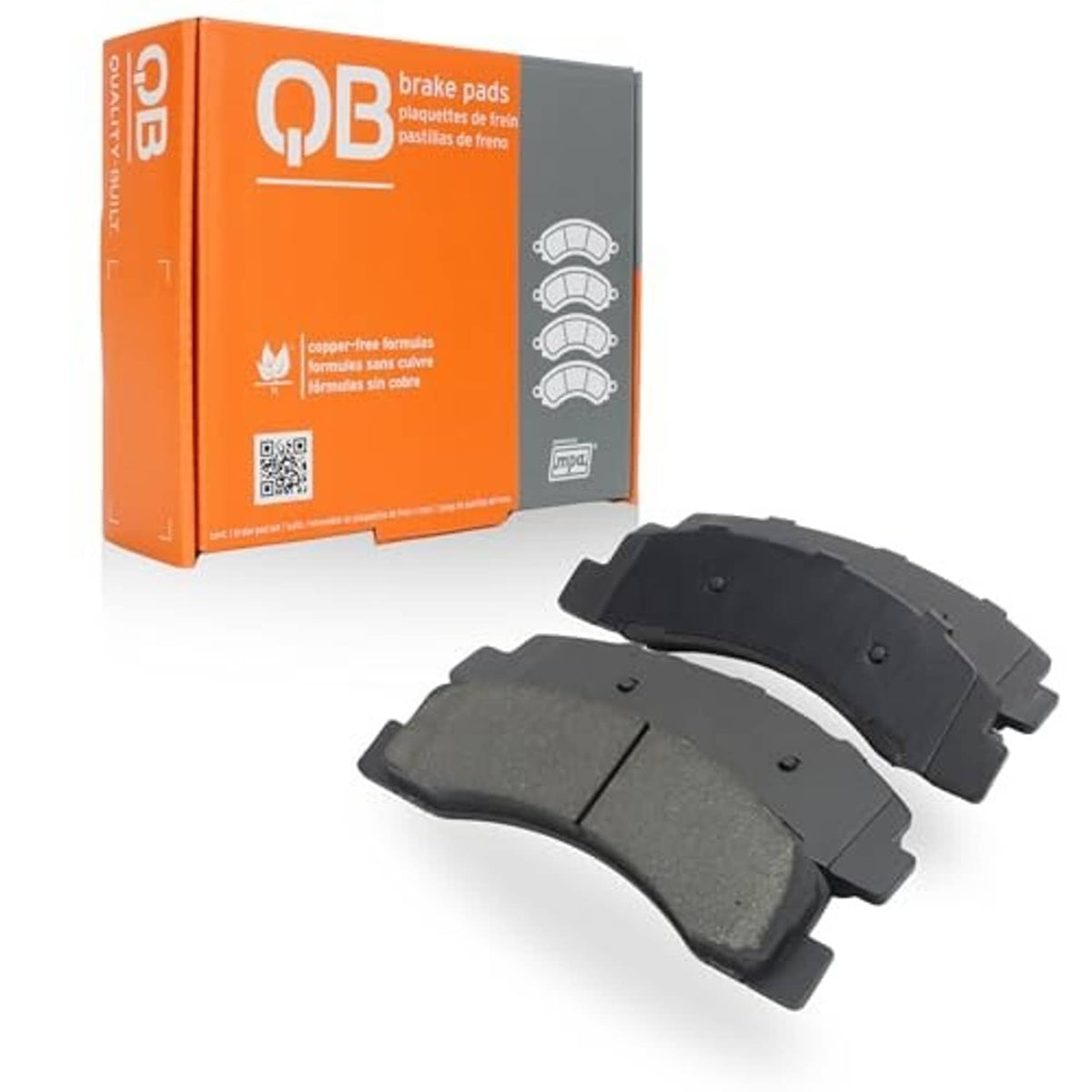 Rear ceramic brake pads set with dark gray friction faces and black metal backing