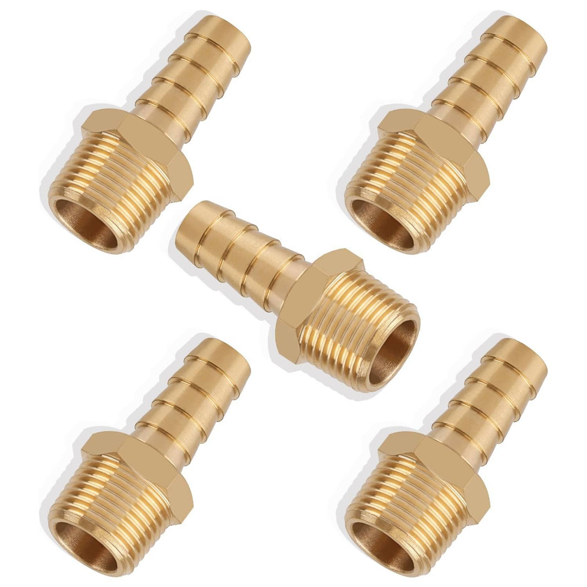 Assorted brass hose barb to NPT male connectors with ridged barbs