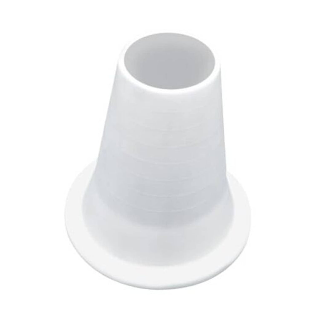 White cone reducer with flared base and open top, molded plastic replacement