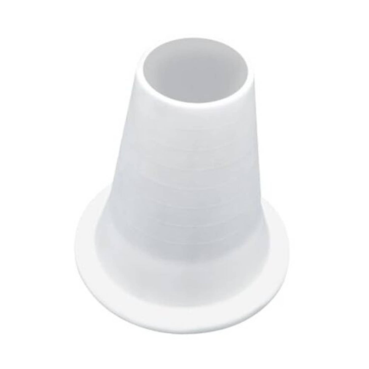 White cone reducer with flared base and open top, molded plastic replacement