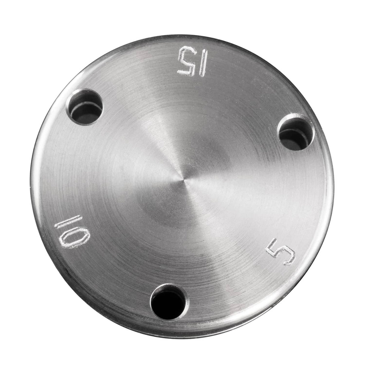 Stainless pressure regulator weight with three mounting holes and stamped numbers