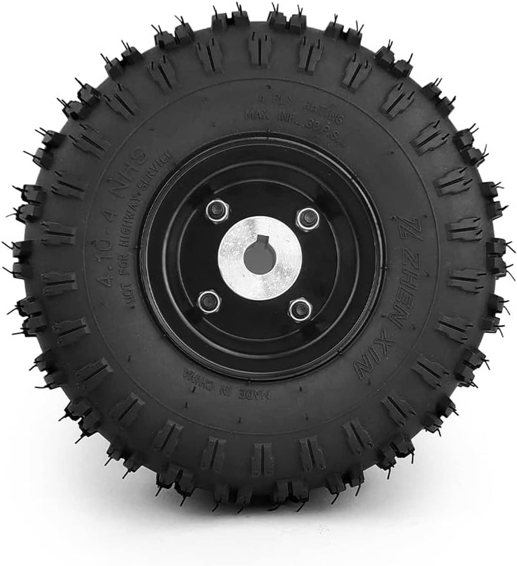 10-inch pneumatic off-road tire wheel, black tread with steel mounting hub
