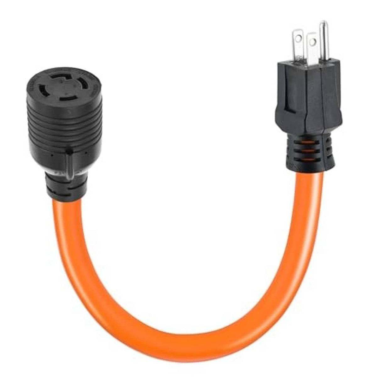 Orange adapter cord with black NEMA 5-15P plug and L14-30R outlet plug, U-shaped