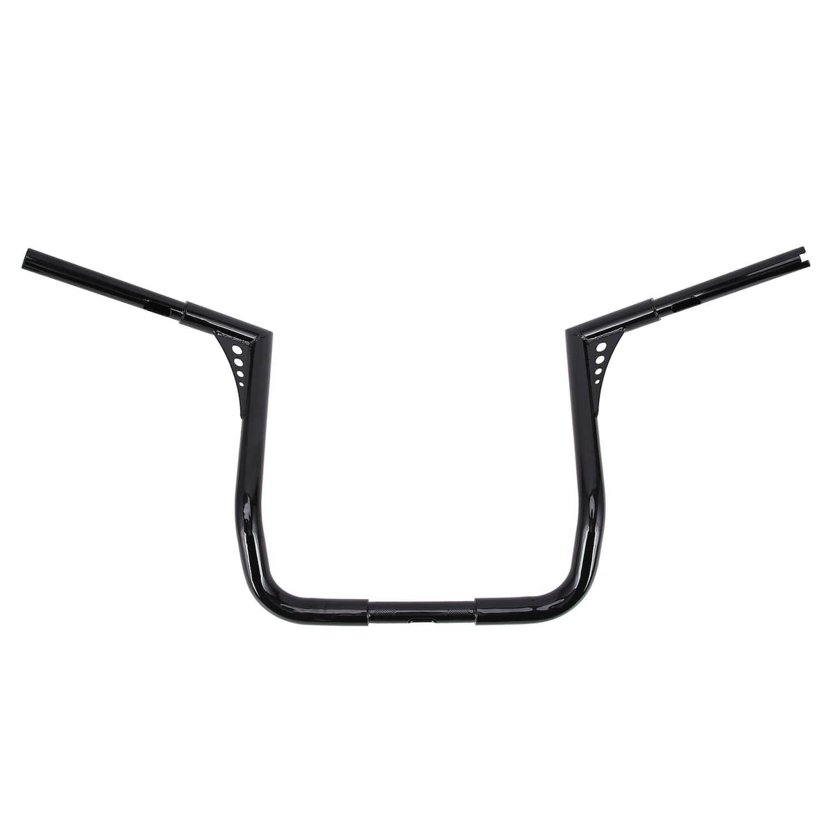 Black motorcycle handlebar front view with two side plates and short grips