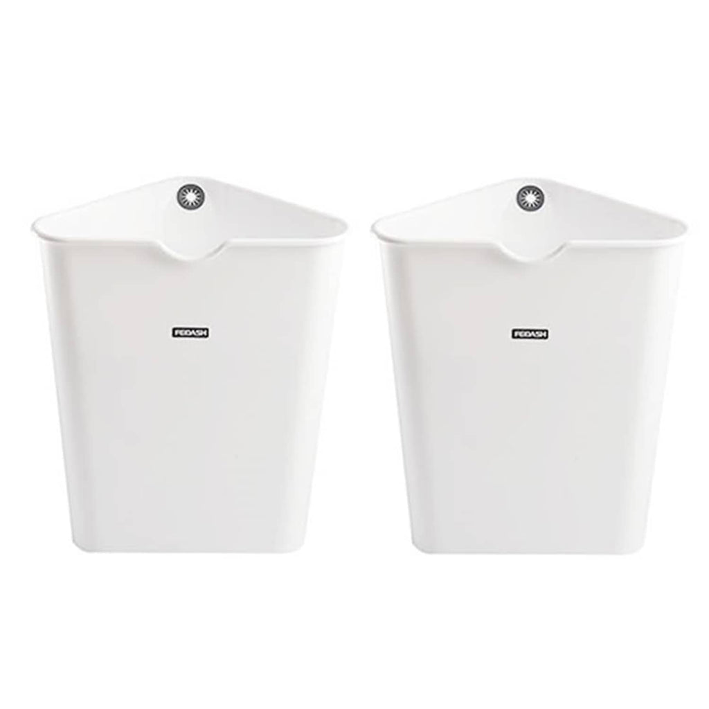 Triangular corner trash cans, white, 2-pack, with round top lids