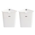 Triangular corner trash cans, white, 2-pack, with round top lids