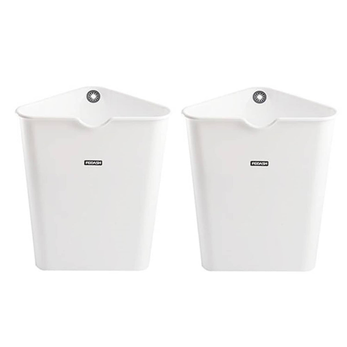 Triangular corner trash cans, white, 2-pack, with round top lids