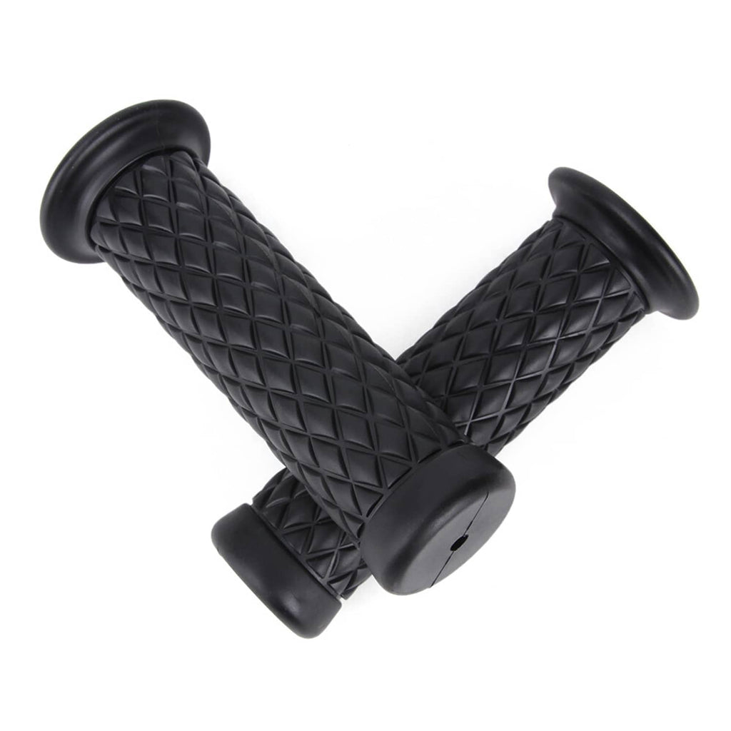 Black diamond-textured motorcycle hand grips with curved shape and capped ends
