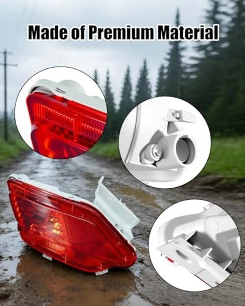 Rear reflector lamp set with red lenses and white mounting bases, shown from angles