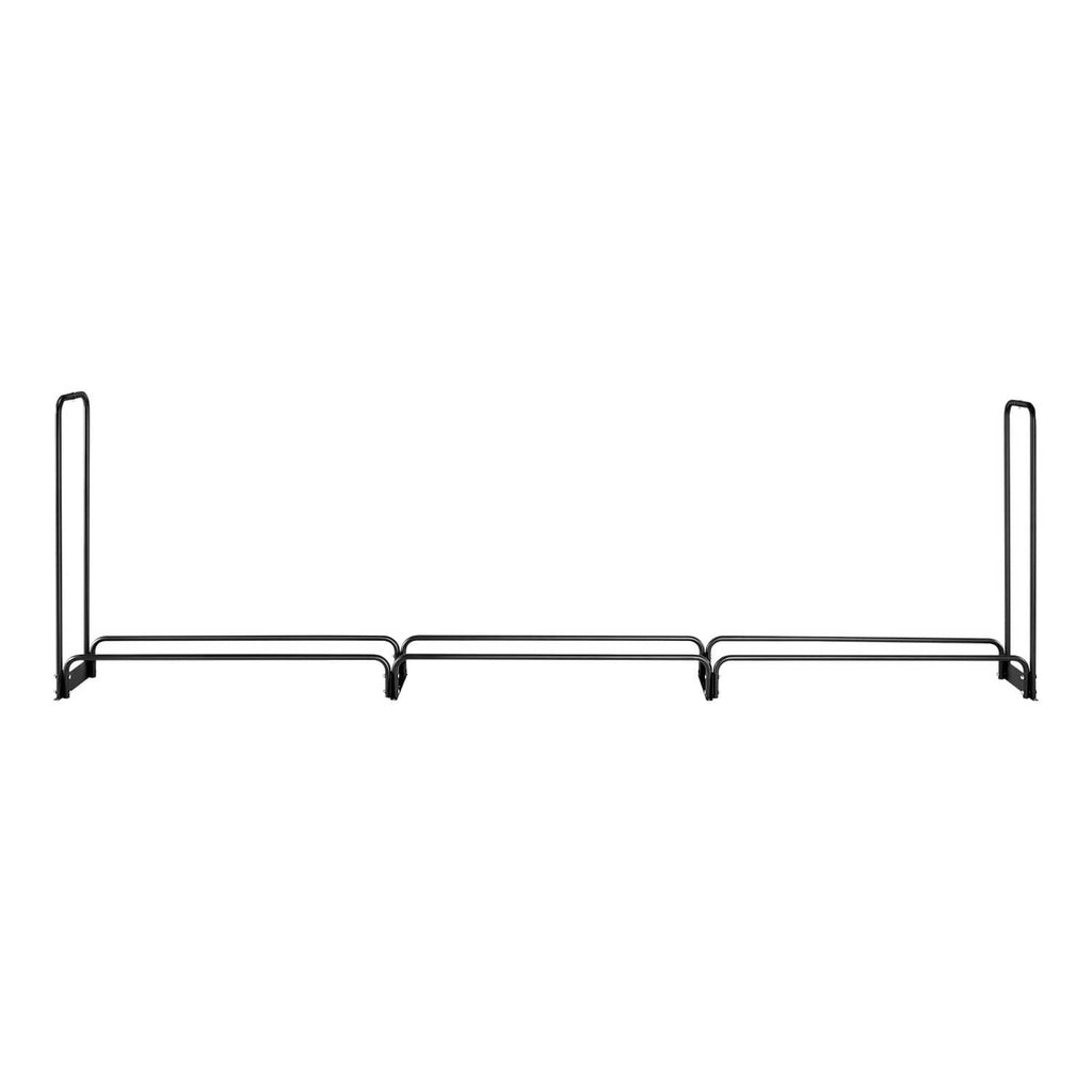 Outdoor firewood rack metal frame with two vertical end supports and three cross bars