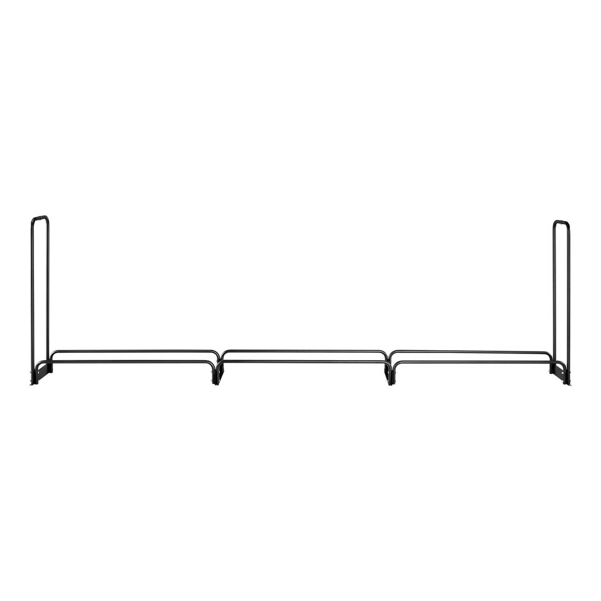 Outdoor firewood rack metal frame with two vertical end supports and three cross bars