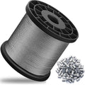 Stainless wire rope spool with 150 crimping sleeves, silver